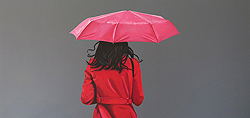 Sabine Liebchen: ohne Titel (roter Schirm) | Acryl auf Leinwand | 100x200cm | 2013