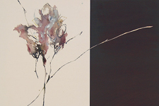maho maeda: sound of SAKURA (cherry blossoms) at night |  Acryl, Farbstift und Tinte auf Leinwand und Holz (geschnitzt) | 70x72cm | 2012