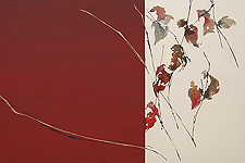 maho maeda: dialogue with nature #26 |  Acryl, Farbstift und Tinte auf Leinwand und Holz (geschnitzt) | 80x140cm | 2015